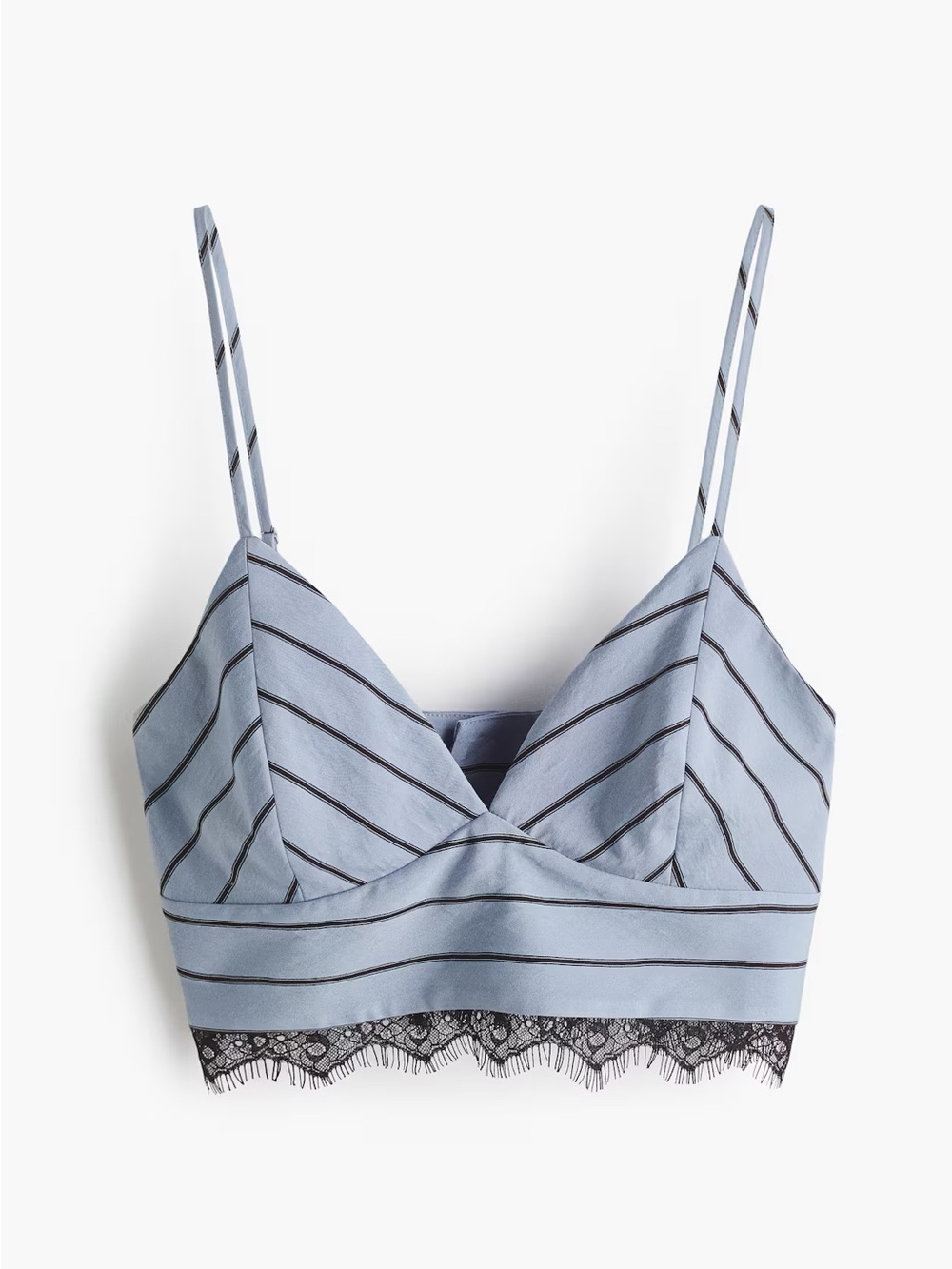 H&M Light Blue Striped Lace-Trim Bandeau Bralette